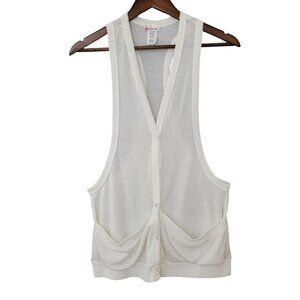 Poetry Sleeveless Button-Front Vest Womens Size L White Pockets